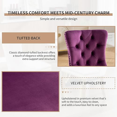 Miniatura 17 de Juego de 6 sillas de comedor modernas de mediados de siglo, con respaldo tapizado de terciopelo verde, sillas de cocina y comedor, patas de metal