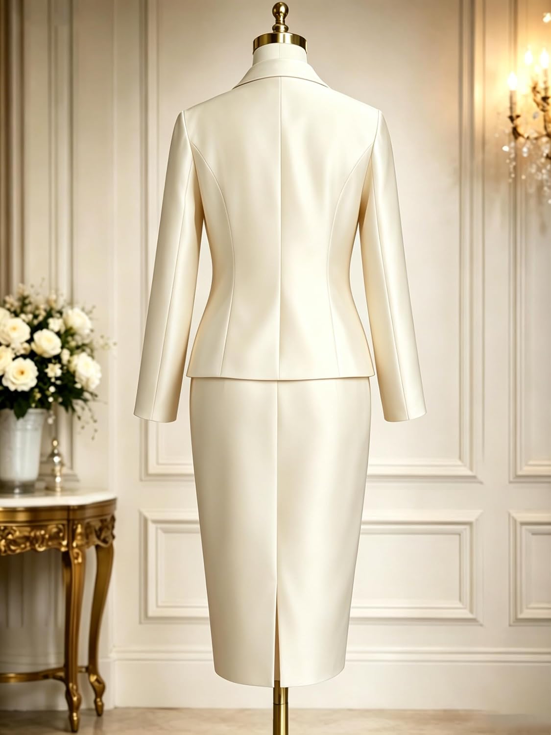 AOMEI Elegant Satin Two-Piece Set with Beaded Belt, Peplum Jacket & Fitted Skirt, Formal Workwear Church 2 Piece Sets