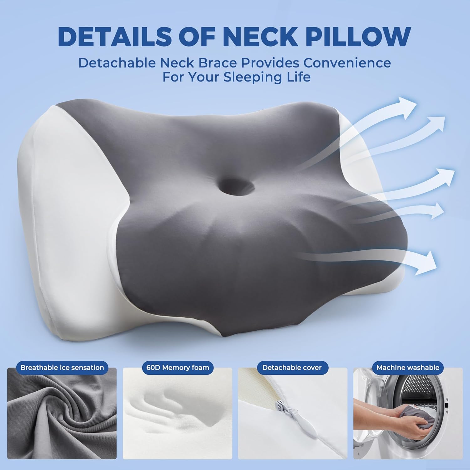 Cervical Neck Pillow,Ergonomic Contoured Support Cooling Pillow for Neck and Cervical Pain Relief, Memory Foam Pillows for Back, Side and Stomach Sleepers