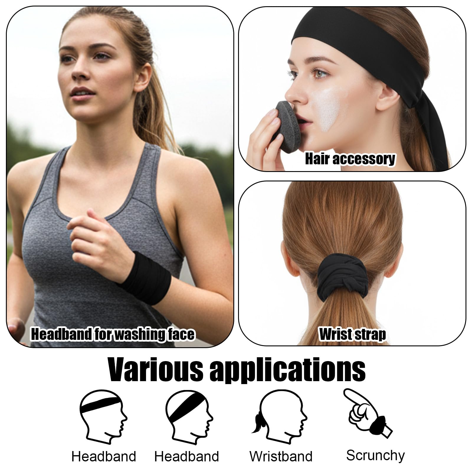 Lot De 2 Bandeaux De Sport Noirs + Serre-poignets Et Protège-doigts - Anti-transpiration Pour Foot, Basket, Tennis