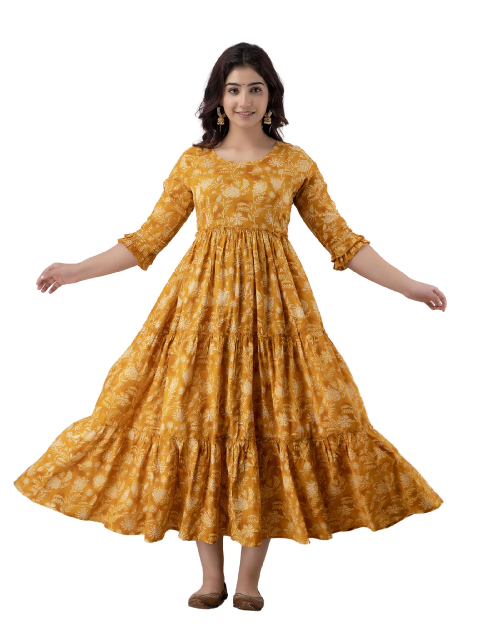 KAKA ENTERPRISES Women's Casual Rayon Procion Printed Long Anarkali Pre and Post Pregnancy Maternity Kurta with Side Zippers