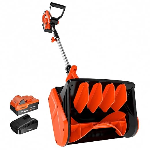 VOLTASK 24V Cordless Snow Shovel, 13.2 Inch Electric Snow Blower, 23 Ft Snow Thrower, 4Ah Battery Snow Shovel with Directional Plate & Adjustable Handle (Battery & Quick Charger Included), Orange