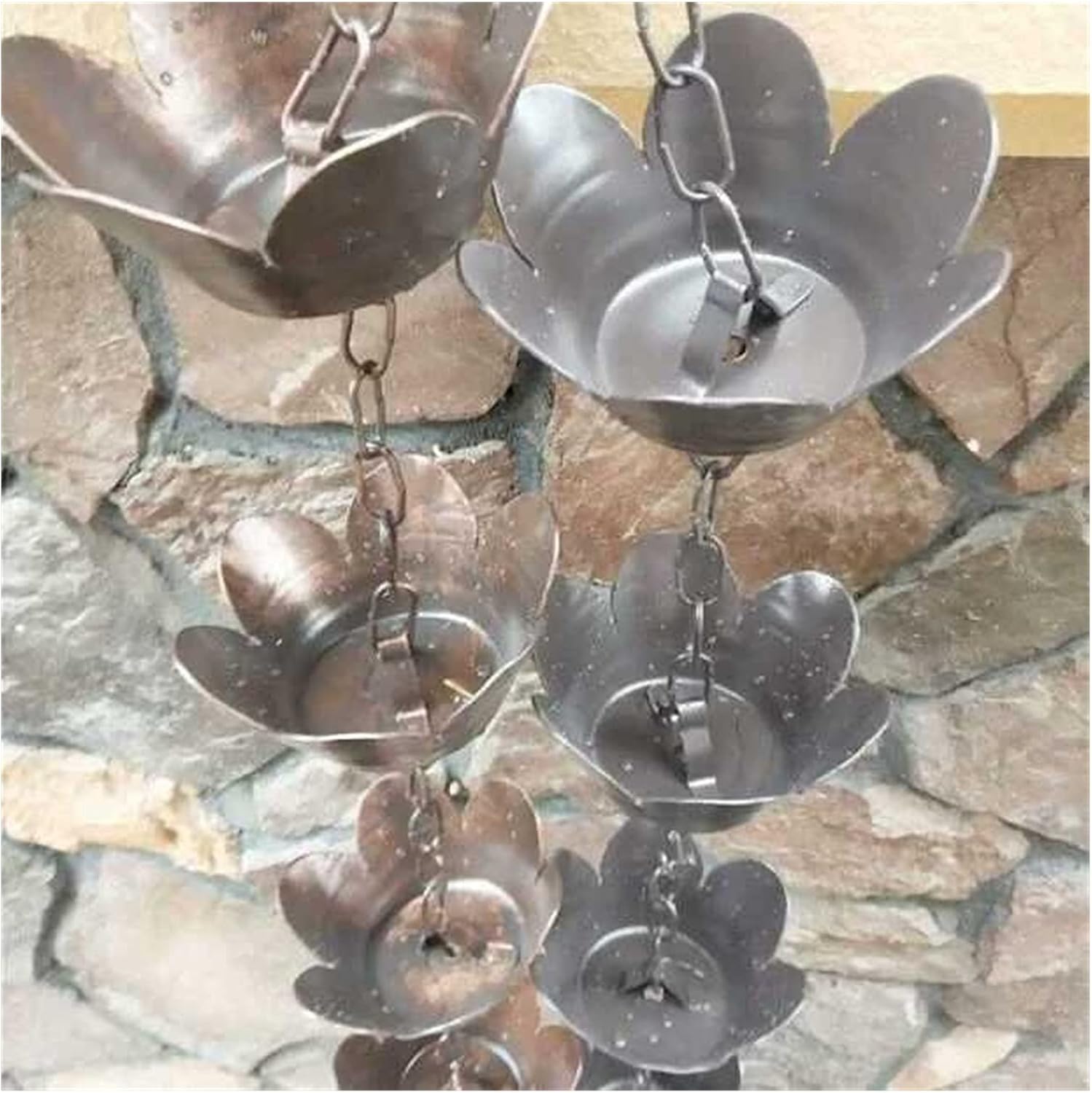Rain Chains for Gutters Aluminum Alloy Flower Petal Rain Chain Drainage Rain Chain Garden Decoration Chain Retro Courtyard Special Rain Catchers (Color : A) (E)