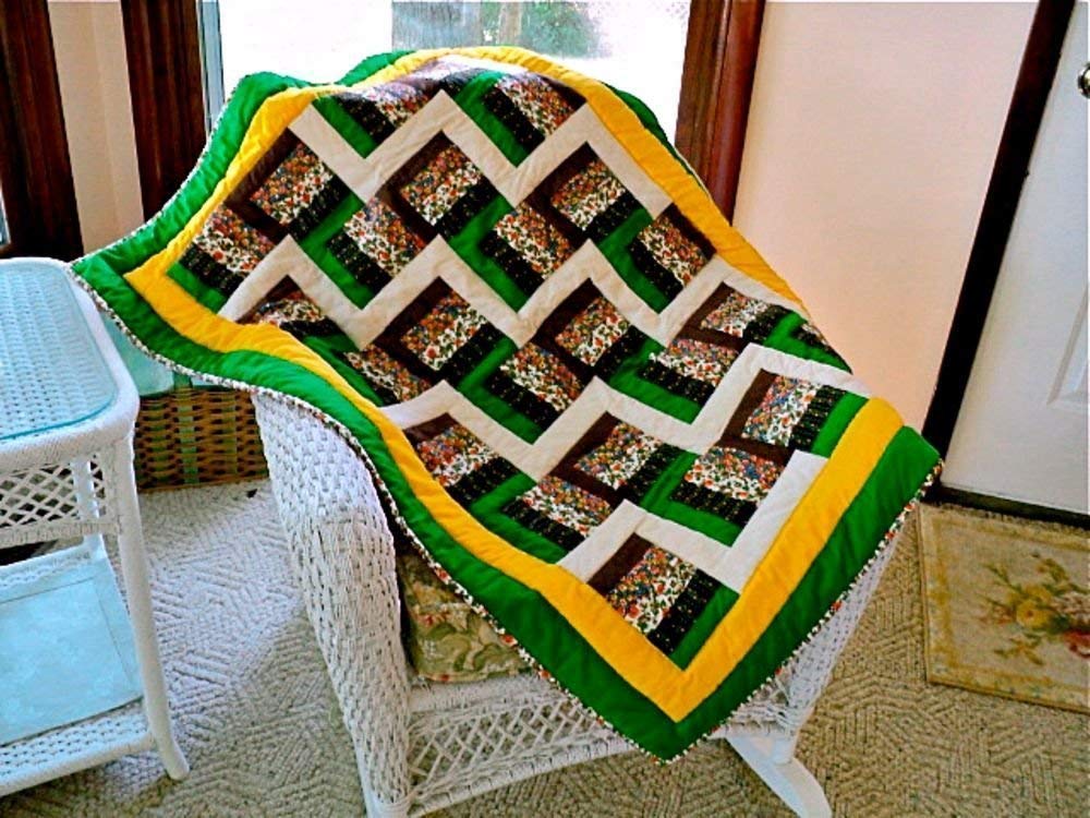 Quilted Rail Fence Lap Quilt Baby Quilt Sofa Throw