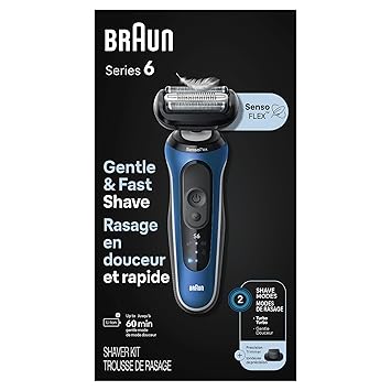 Braun Electric Shaver for Men, Series 6 6120s, Wet & Dry Shave, Turbo & Gentle Shaving Modes, with Precision Trimmer & Pouch, Blue