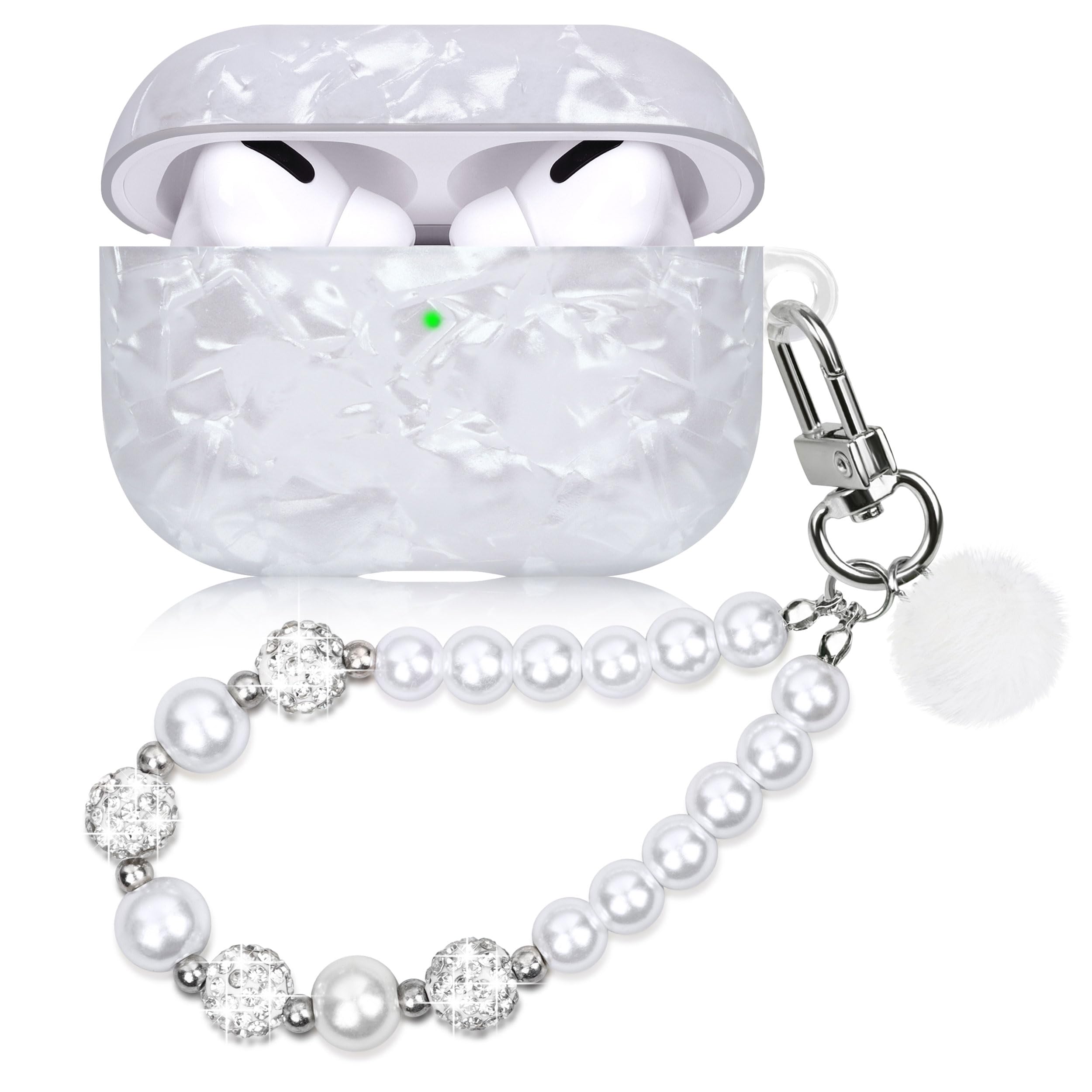 Cute Case for Airpods Pro 3 Compatible with AirPod Pro 3rd Generation Aesthetic Cover with Girly Pearl Keychain Lanyard for Women Girls White