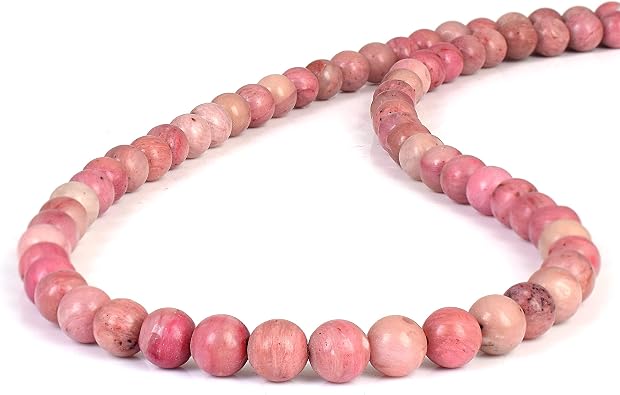 Natural Pink Rhodonite Bead Necklace 5MM Smooth Round Beads, 925 Sterling Silver Lock, 19-20 Inch Handmade Hypoallergenic Gemstone Necklace for Women, Southwest Healing Jewelry