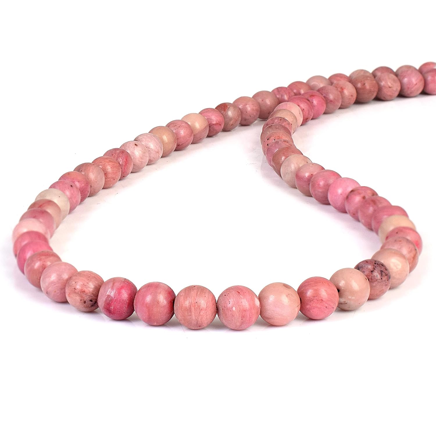 Natural Pink Rhodonite Bead Necklace – 5MM Smooth Round Beads, 925 Sterling Silver Lock, 19-20 Inch Handmade Hypoallergenic Gemstone Necklace for Women, Southwest Healing Jewelry