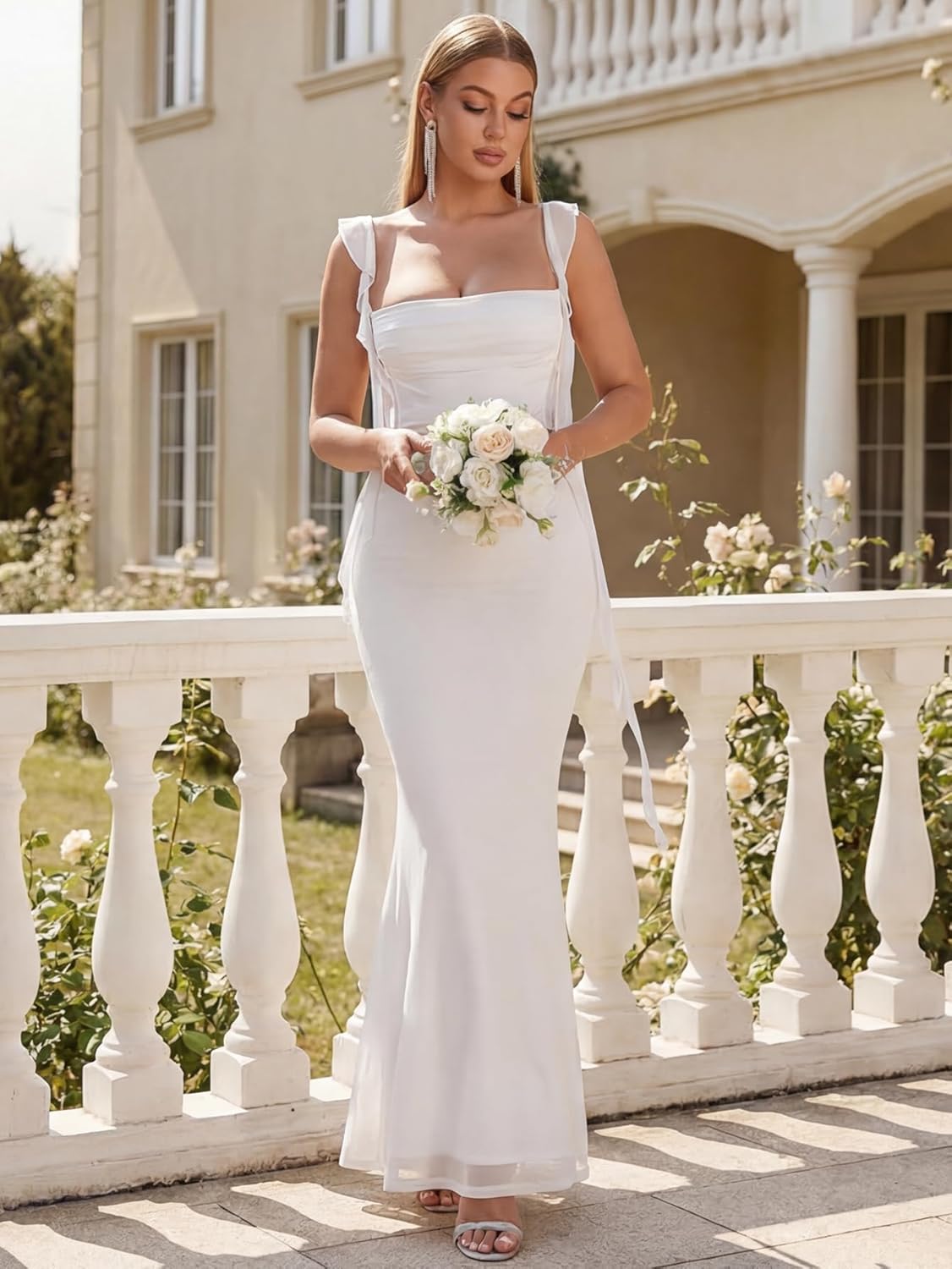 Auraxe Formal Wedding Guest Long Dresses for Women Elegant Bodycon Ruffle Corset Cocktail Party Maxi Dress