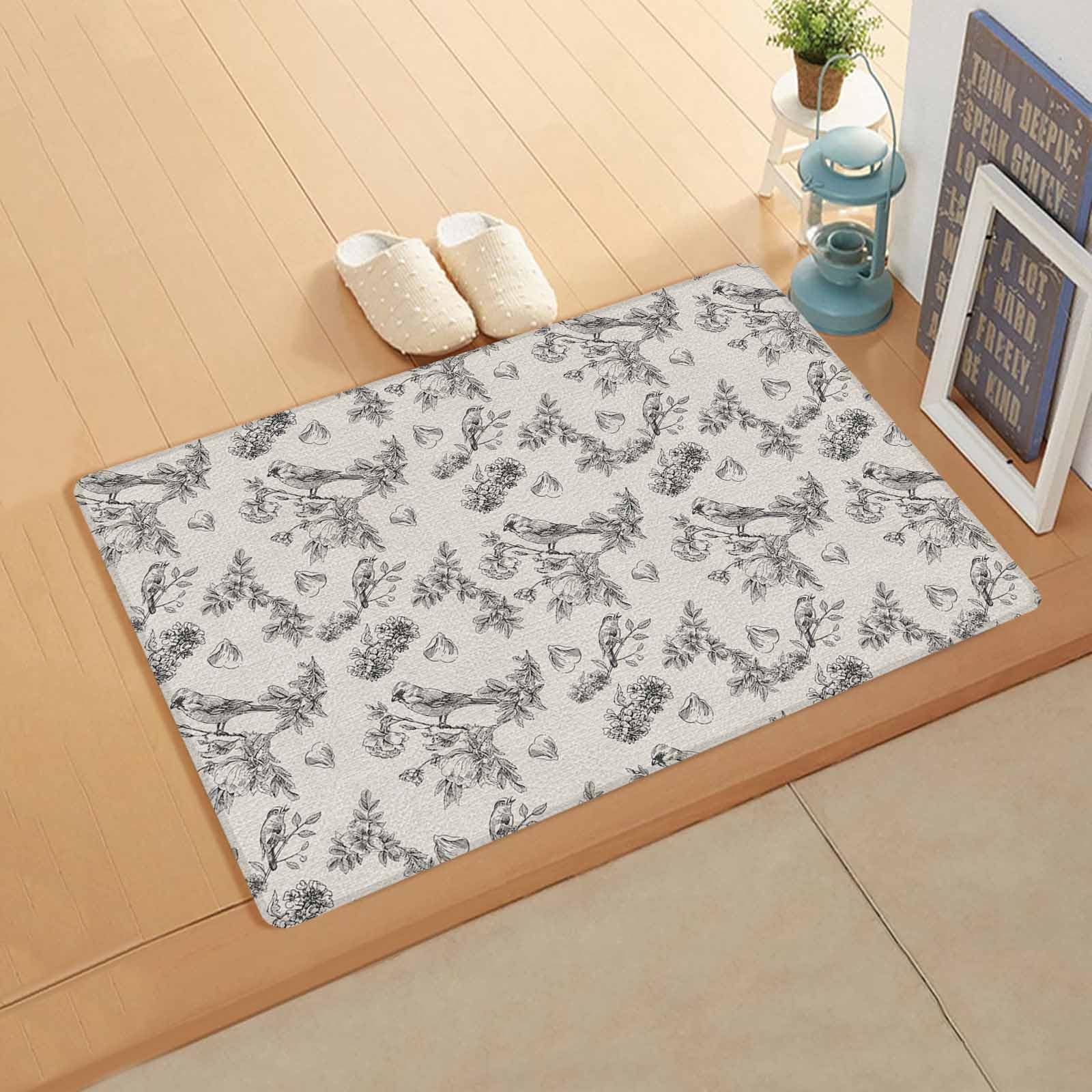 Vintage Floral Birds Antifatigue Kitchen Bath Door Mat Cushioned Runner Rug,Washable Welcome Floor Sink Mat,Waterproof & Non-Slip Kitchen Standing Doormat,Botanical Wildflower Blossom Beige 18