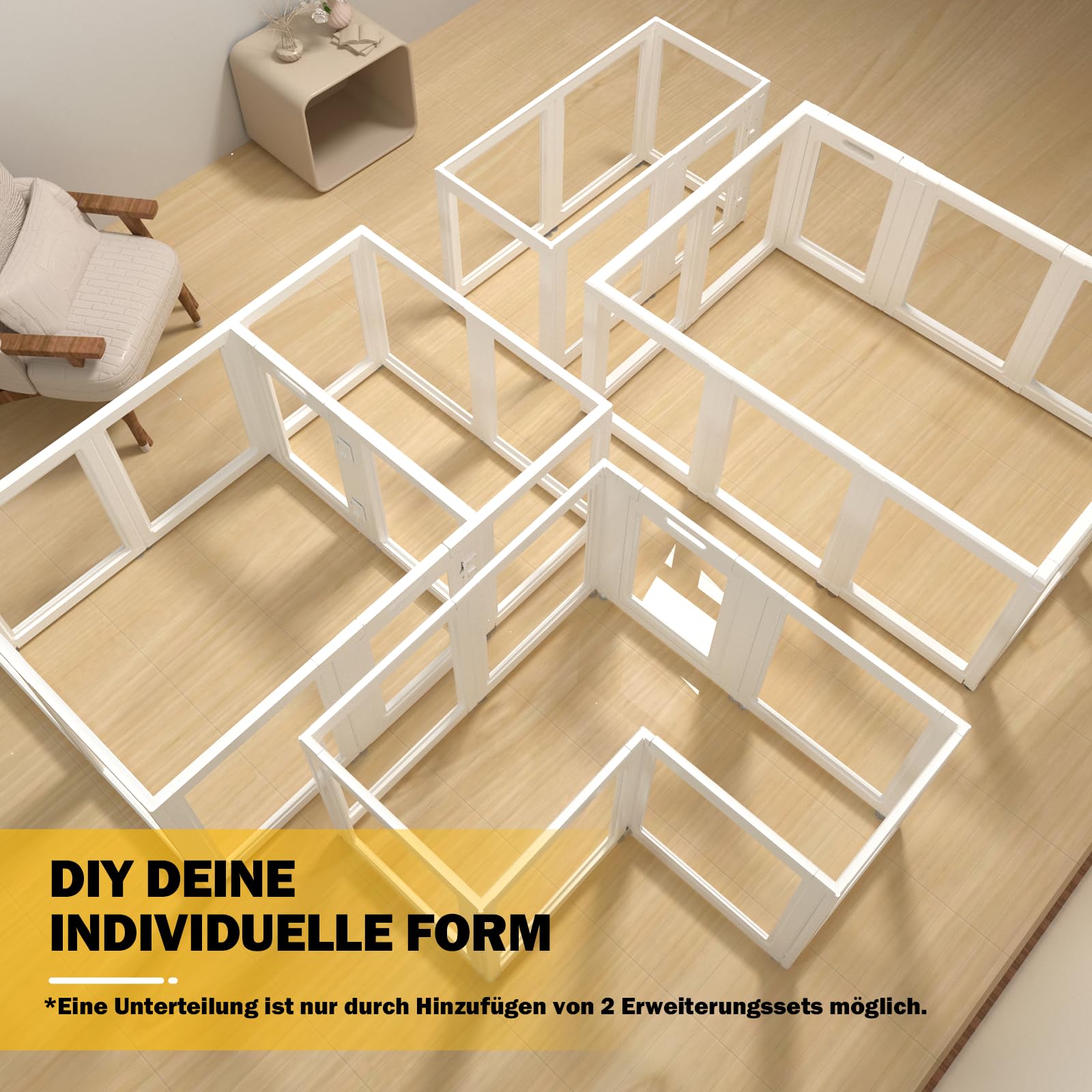 Klarer Acrylplastik Welpenlaufstall Hundespielplatz Innen, für Welpen, Katzen, Kaninchen, leicht montierbarer Welpenkäfig, Hundekennel, für kleine und mittlere Hunde (60 cm Hohe, 10 Stück)