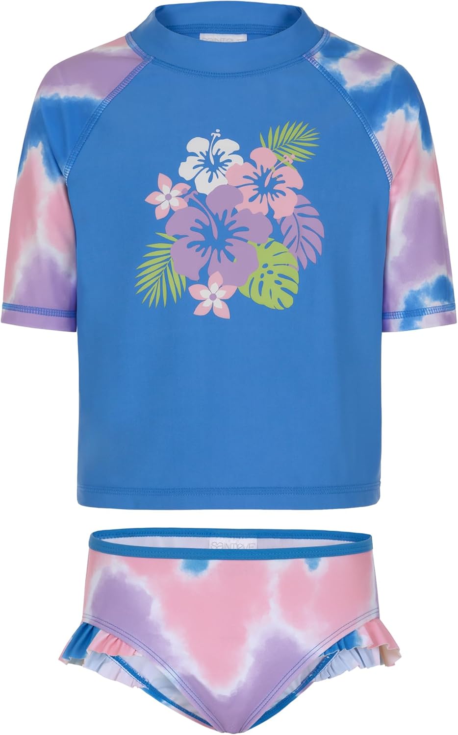 Saint Eve Kids 2 Piece Short Sleeve Rash Guard Swimsuit with UPF 50+ Toddler Girls Swim Top & Bottom Bathing Suit Set
