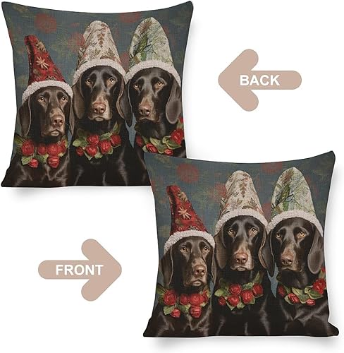 Miniatura 3 de MaSiledy Funda de almohada para sofá, tres perros de laboratorio negros con sombreros de Navidad, 18 x 18 pulgadas, funda de almohada cuadrada