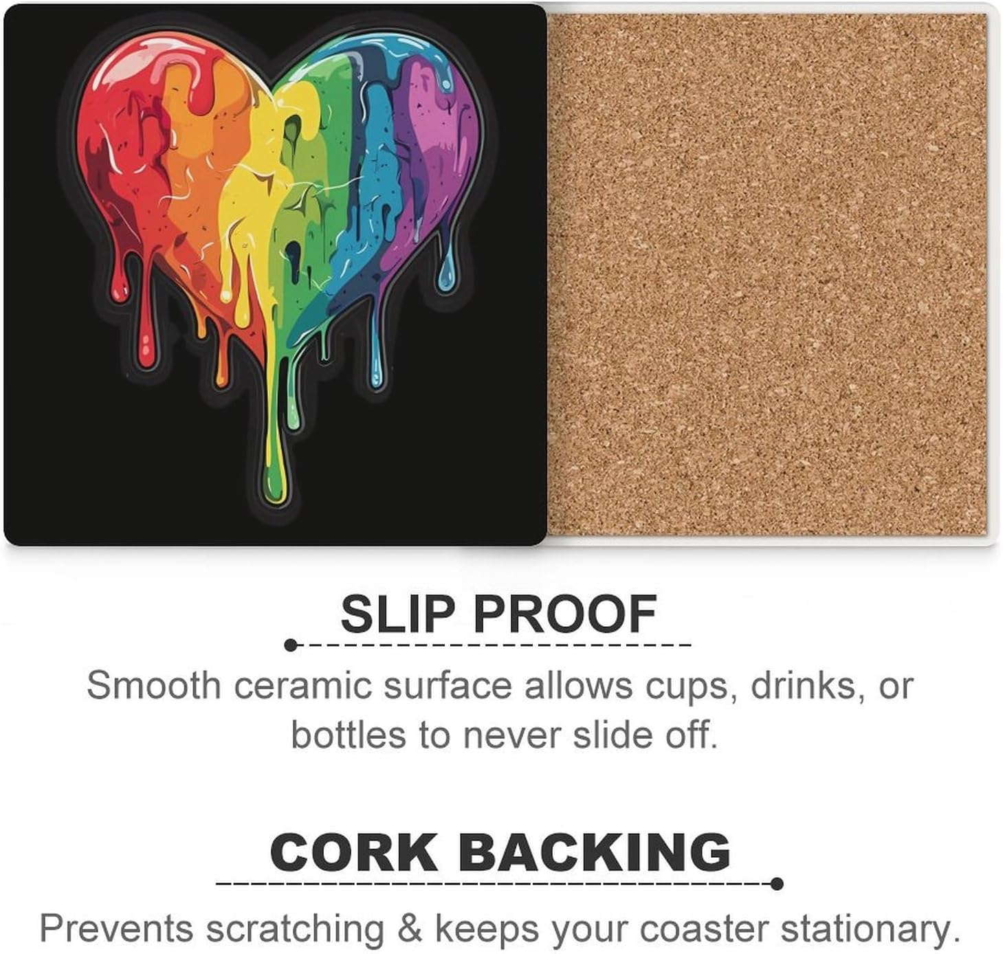 Rainbow Hearts Gay Proud Funny Ceramic Coasters for Drink Absorbent Cup Holders Tabletop Protection