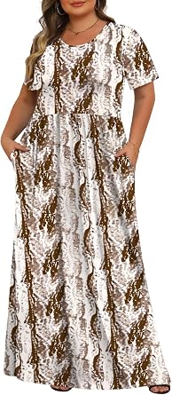 Tencede Women Summer Plus Size Maxi Dresses with Pockets