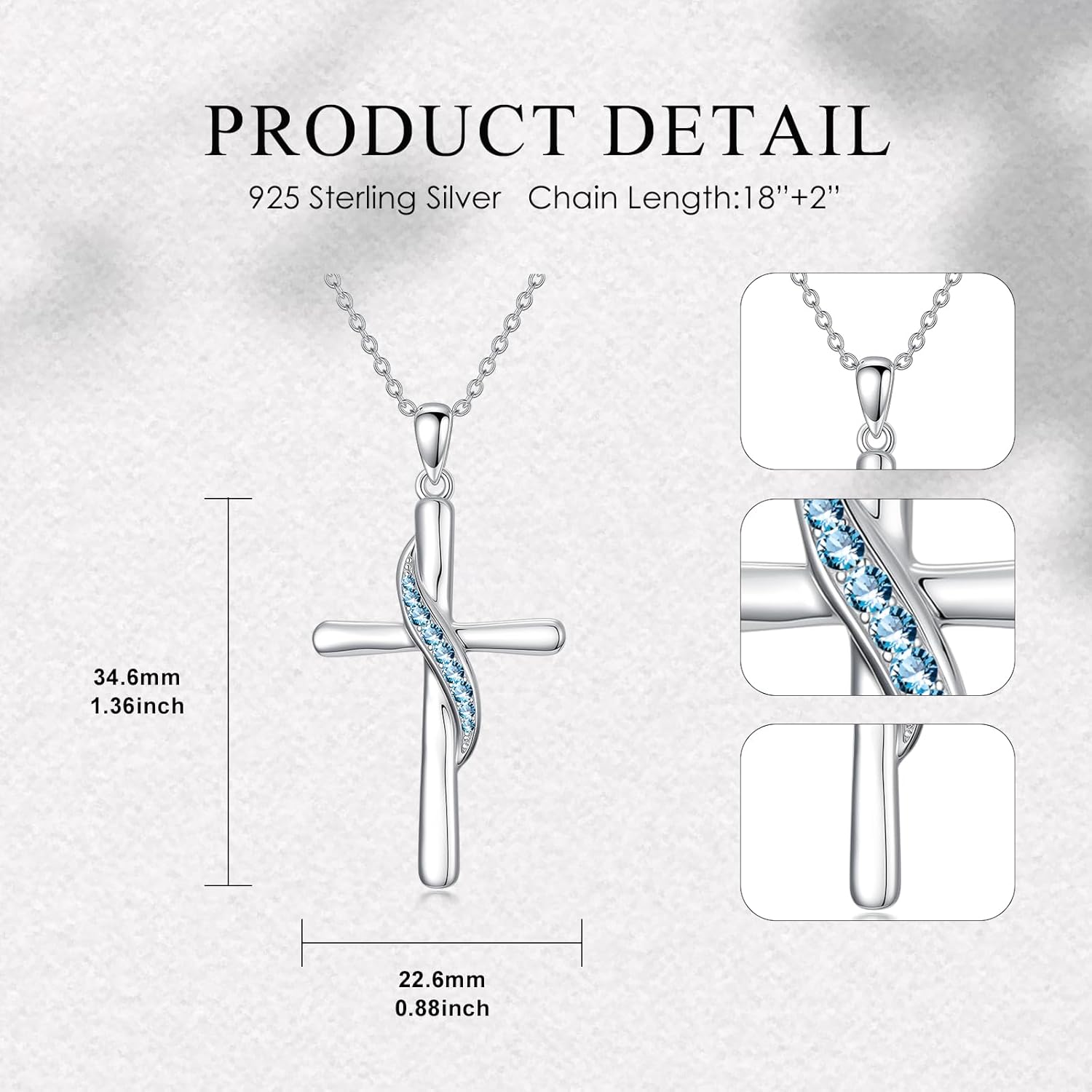 Cross Necklaces for Women 925 Sterling Silver Birthstone Crucifix Pendant Cross Jewelry for Women