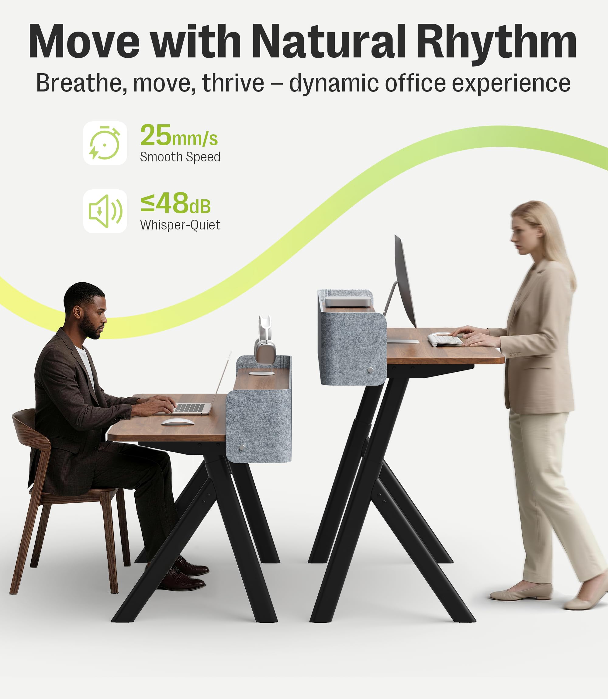 MAIDeSITe Mesa Escritorio Elevable 140x70cm, Estable Eléctrica Elevable Escritorio con Patas Ovaladas Ramificadas, Soporte para Monitor y Pantalla de Fieltro Privada, Mesa para Oficina Hogar