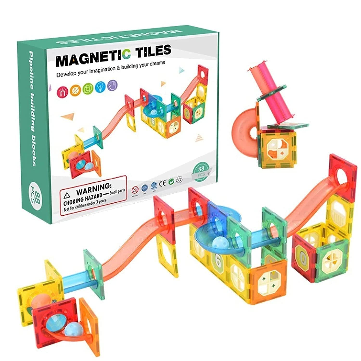 Buy HAPPY HUES® Marble Run Blocks 88 Pcs Tile Toys