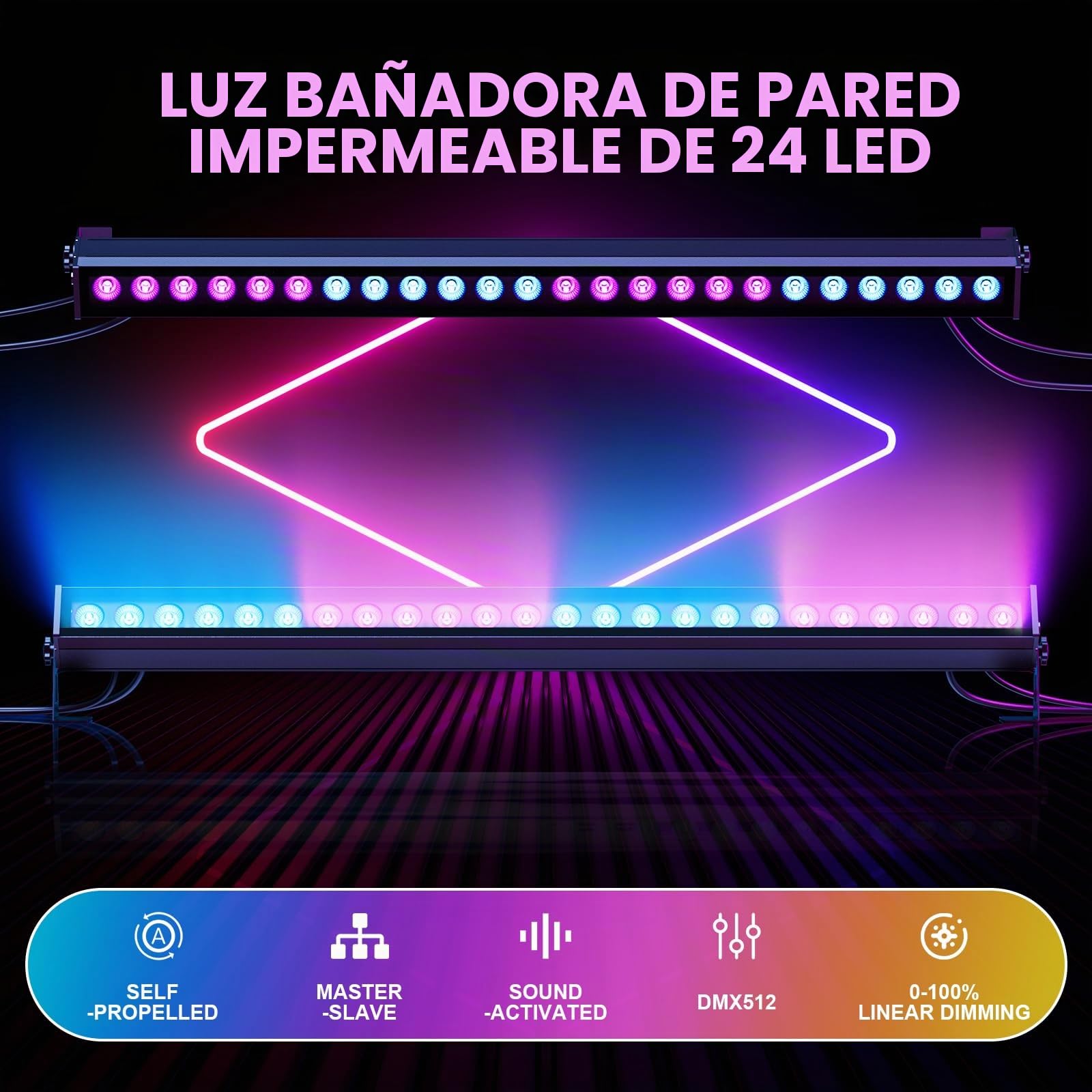 24 LED Wallwasher Barra de Luz Impermeables, 120W RGBW Barra LED Discoteca Profesional Luces Escenario Iluminación Estroboscopica para DJ Fiestas Casa Exterior