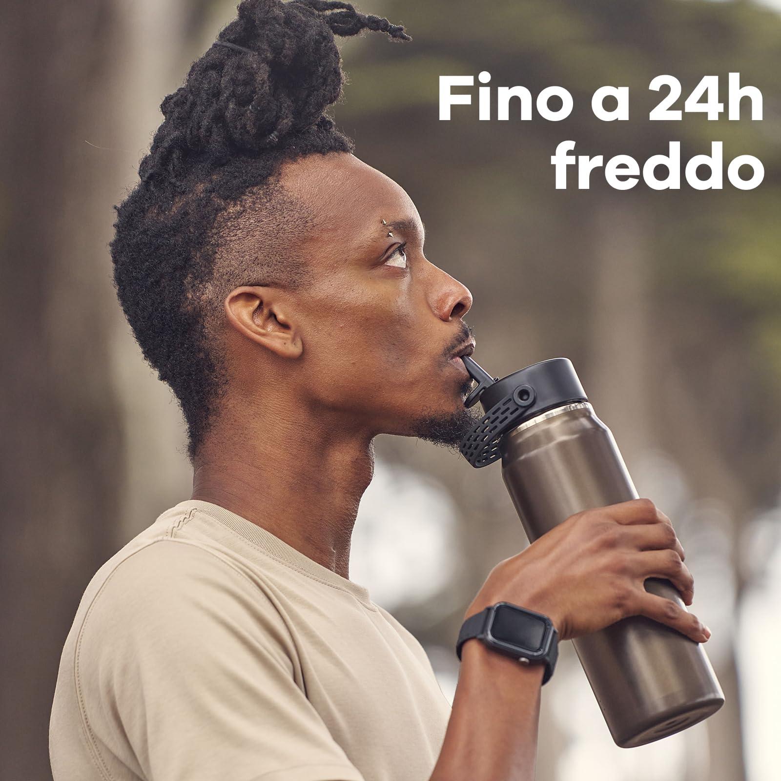Hydro Flask – Lightweight Wide Flex Straw Cap Bottle 946 ml (32oz) – Acciaio Inox, Ermetico con Cinghia – Isolato Freddo 24 Ore – Obsidian