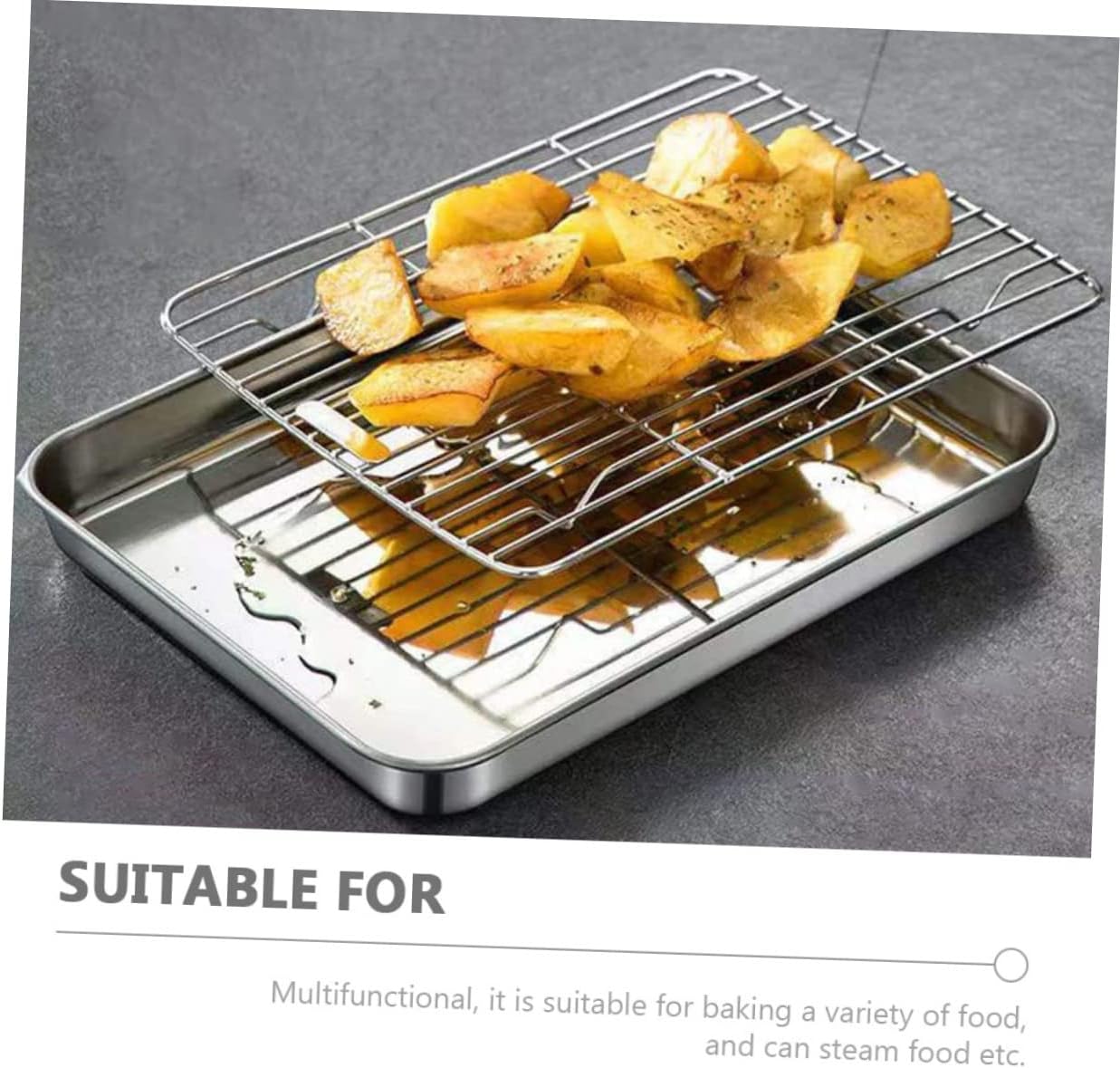 PRETYZOOM Camping Baking Pan Household Baking Rack Stainless Steel Multi-functional Dishwasher Safe