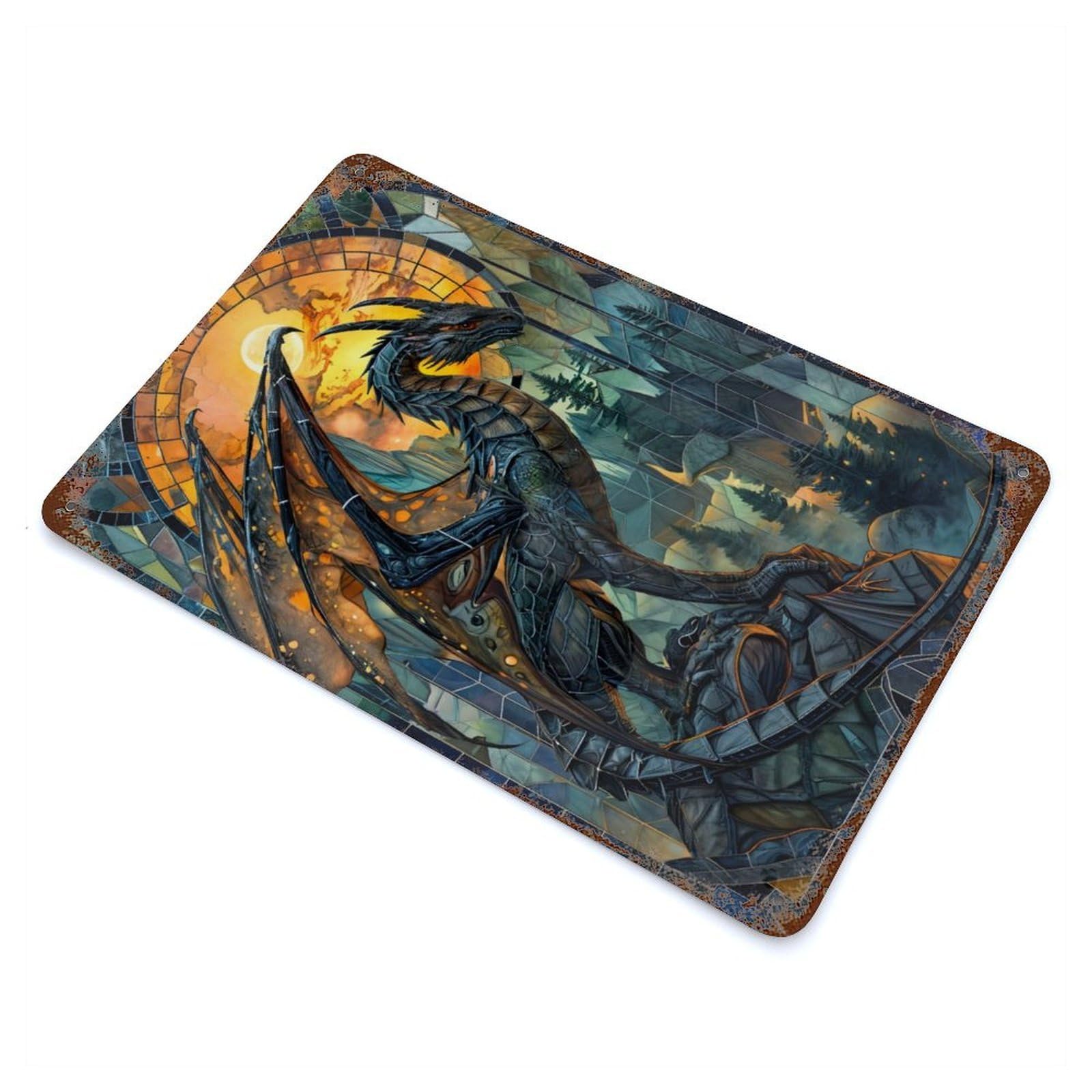 Dragon Stained Story Vintage Rust Metal Sign 11.8"x7.9", Ideal for Basement, Hobby Room And Garage Decor