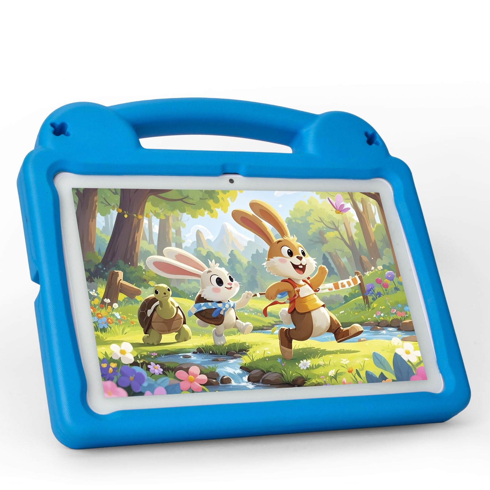 Tablet per bambini da 10,1 pollici, Android 15, con Octa-Core A523, 8 GB+64 GB, batteria 5000 mAh, Wi-Fi 6, controllo genitori, certificato GMS, con custodia in EVA blu