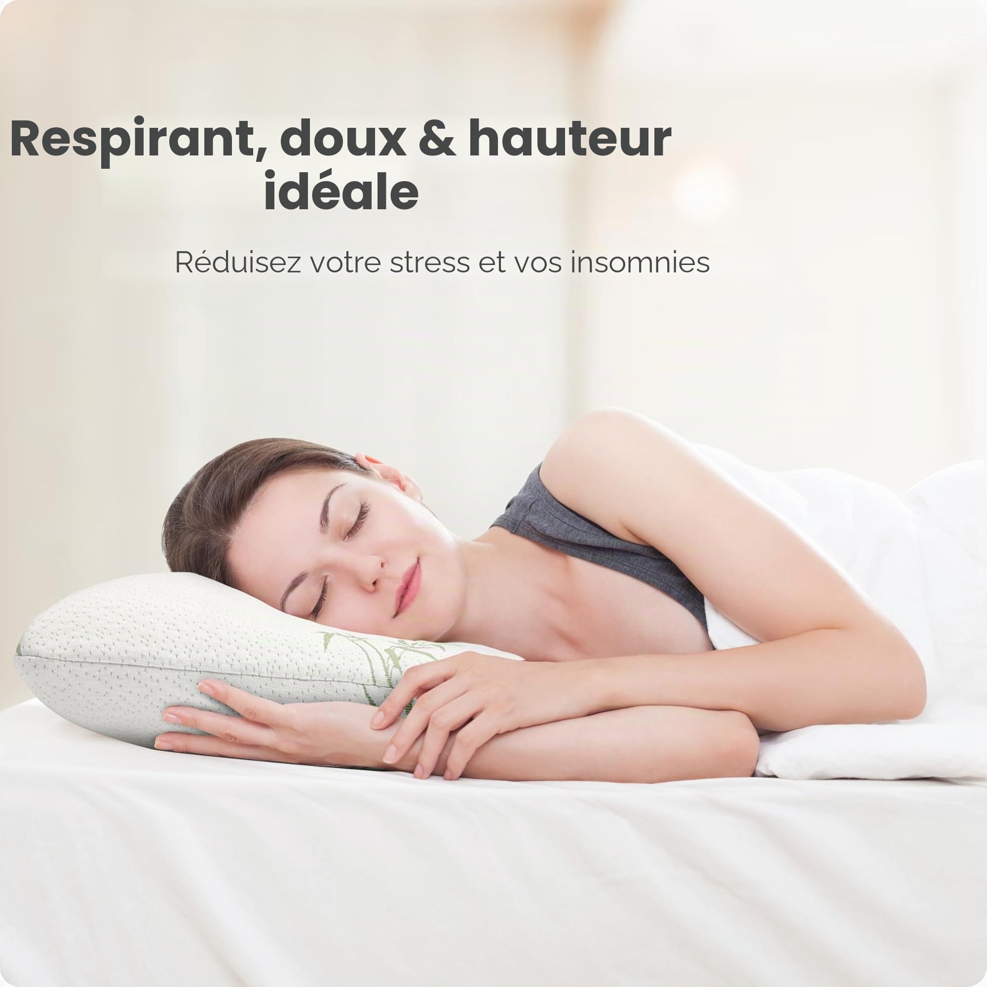 Sleeptime Coussin orthopédique de Soutien Cervical - Oreiller en Mousse Visco-Gel compensant la Pression (Mousse à mémoire de Forme) avec Housse en Bambou - Coussin de 70 x 40 cm - Hauteur 12 cm