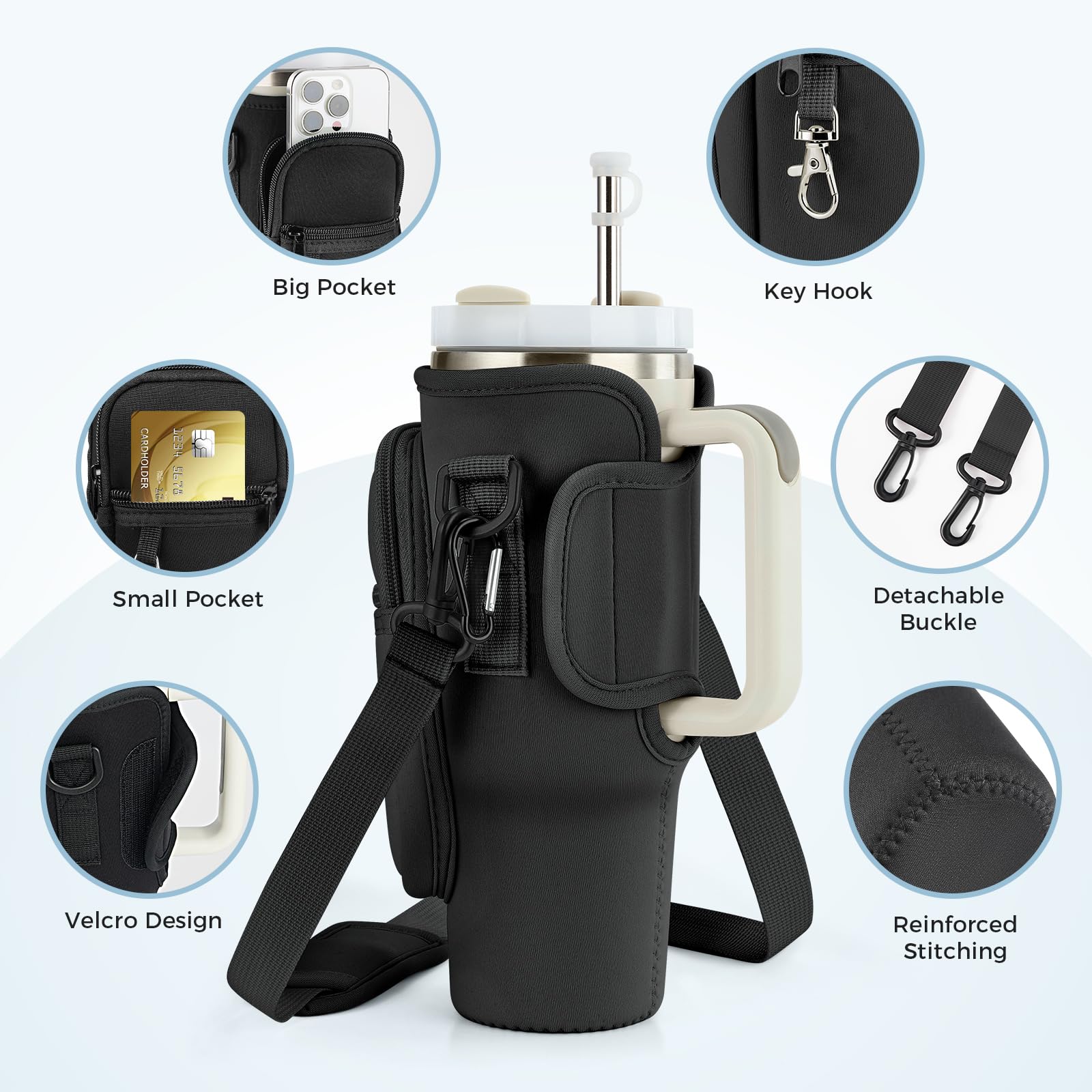 Per 40 Once Stanley Quencher Borsa Porta Bottiglia D'acqua Con - Foto 8