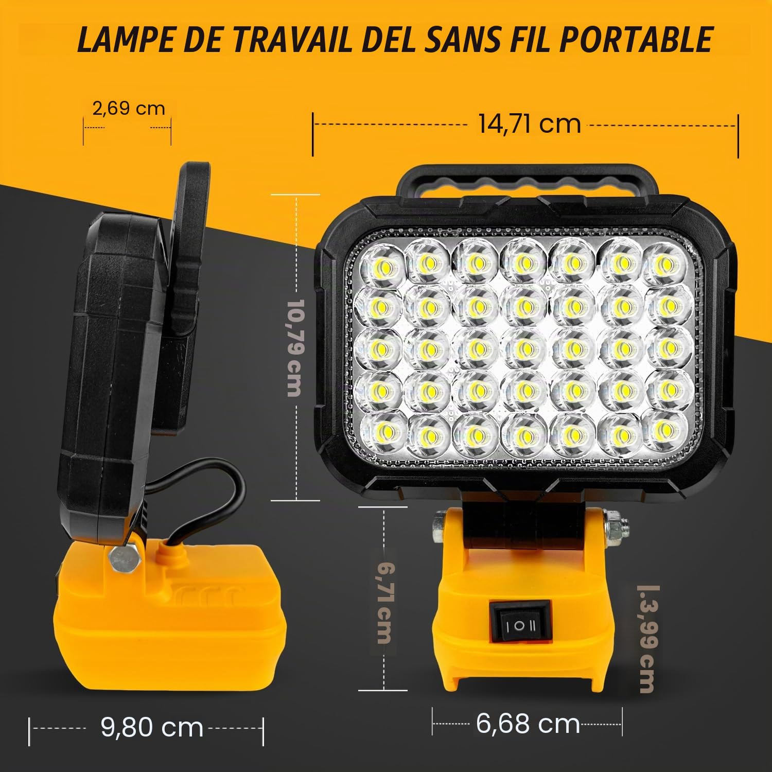 Lampe LED sans fil pour batterie Dewalt 20 V max (pas de batterie), projecteur LED 35 LED, projecteur de chantier, lampe de garage 105 W, lampe de travail avec double port de charge USB