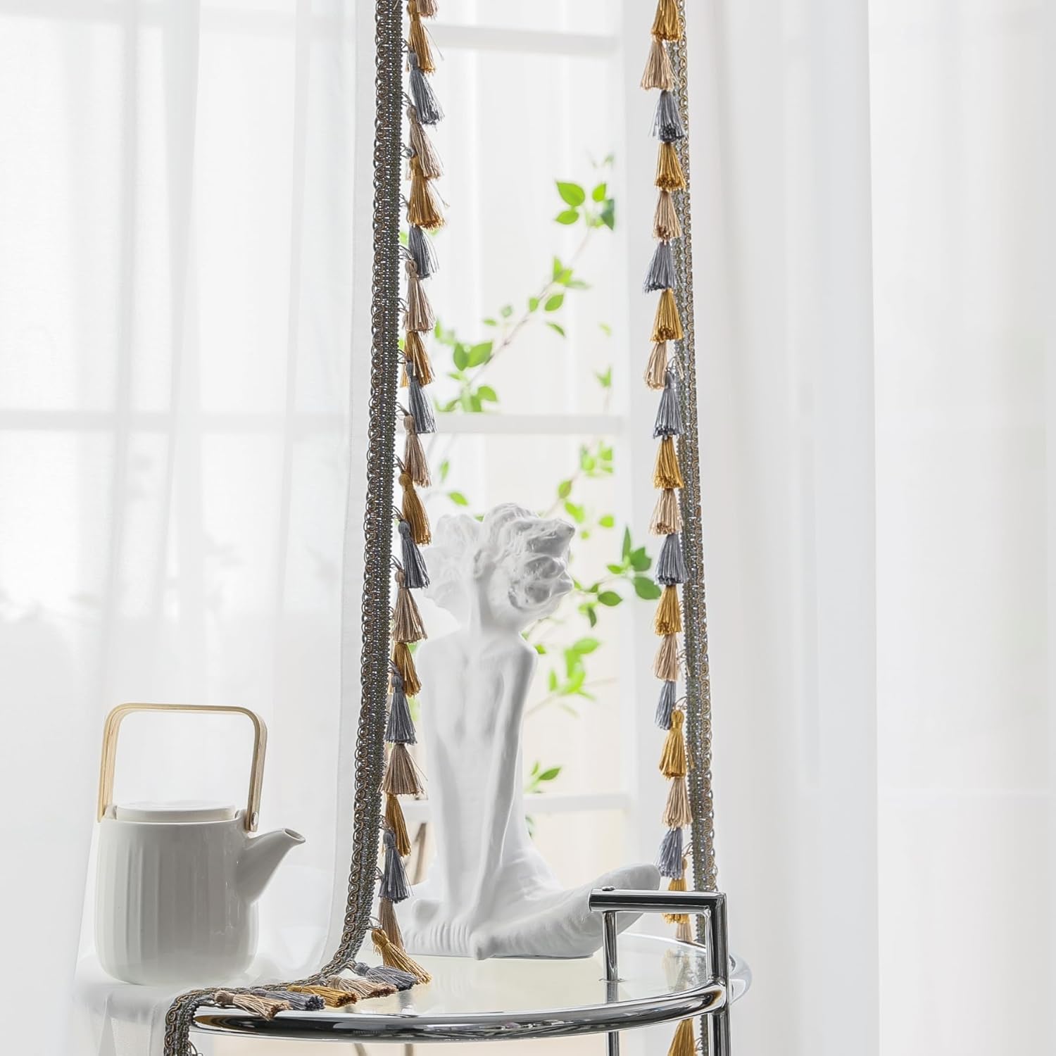 White Semi Sheer Curtain,Pinch Pleated Sheer Privacy Window Treatment, with Hooks for Bedroom/Living Room(45" W x 108" L,Gray Gold)