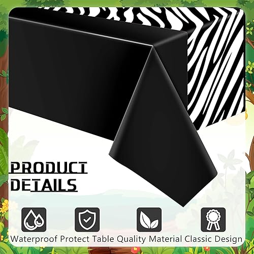 Miniatura 4 de Buryeah Mantel desechable de plástico con estampado de cebra, 3 piezas, diseño de cebra, 54 x 108 pulgadas, para baby shower, boda, fiesta de