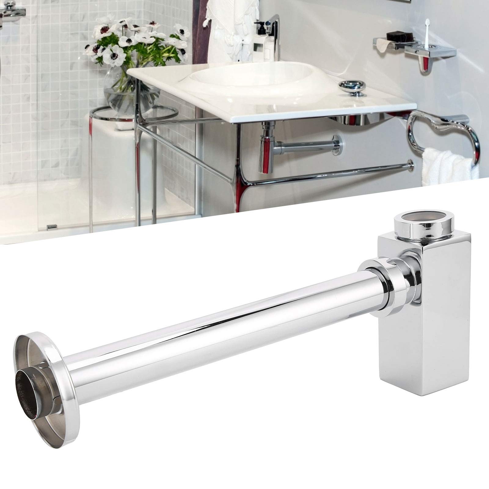 Kit de drenaje de trampa para tubería de desagüe de lavabo de cobre, sifón para fregadero de cocina y baño, accesorios de drenaje antiobstrucción con cubierta extraíble, fácil de