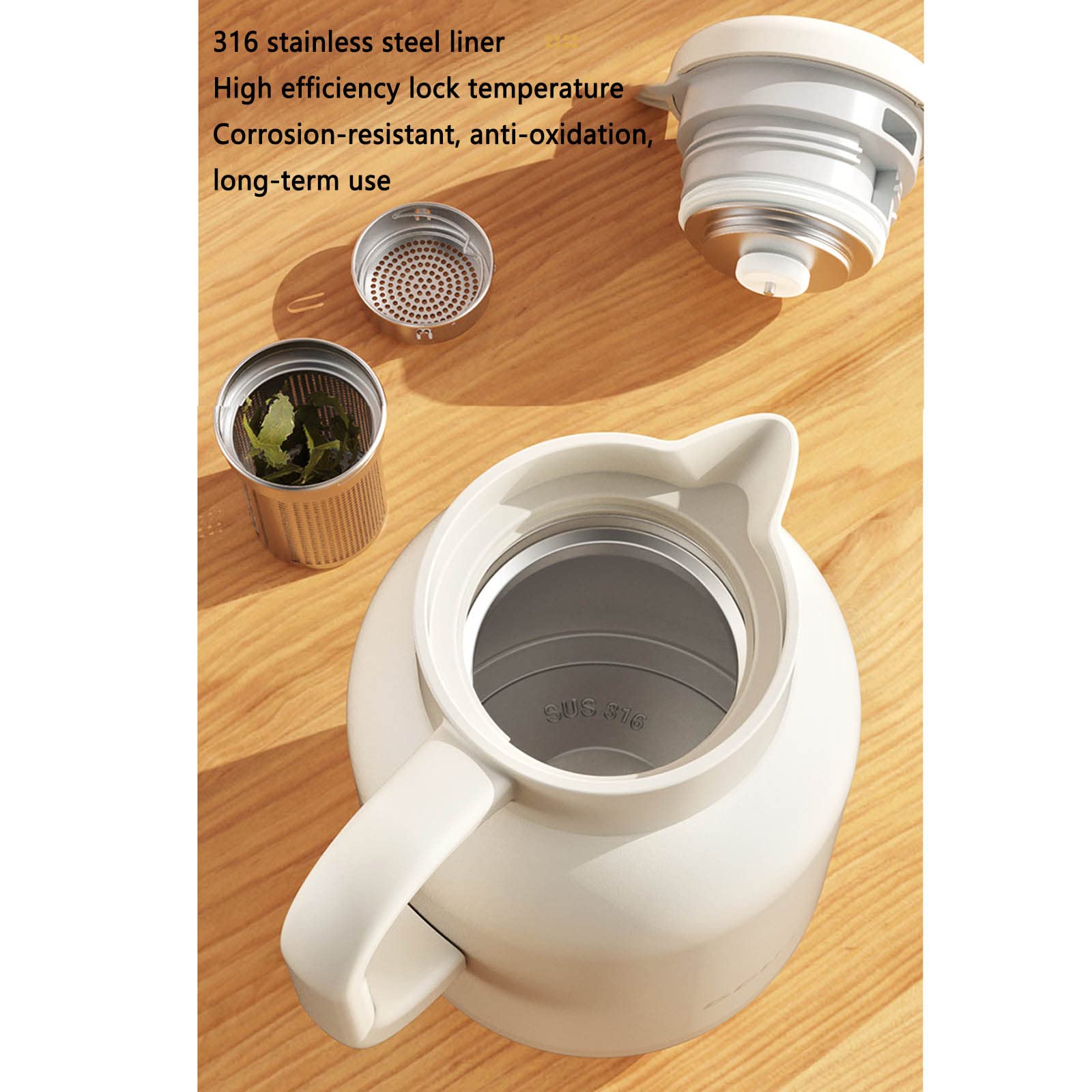Mug Isotherme Gourde Gourde Isotherme Bouteille Isotherme Flasques Inox Café Sport Carafe Séparation Du Thé Ménager (1L,White)