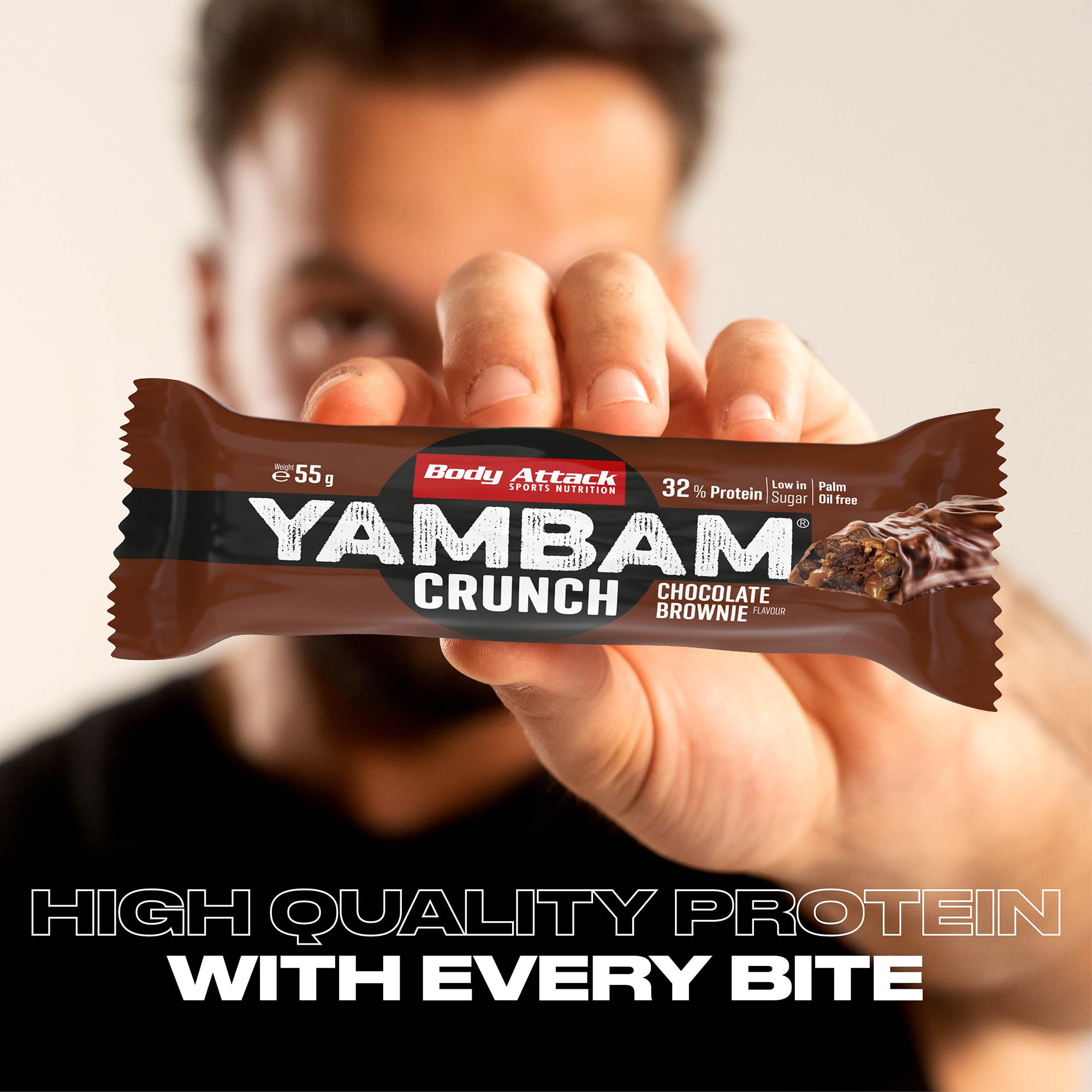 Body Attack Nutrition - Barretta Di Yambam Crunch In Lattina (15x55g) - Barrette proteiche - Barrette a basso contenuto di zucchero - Brownie