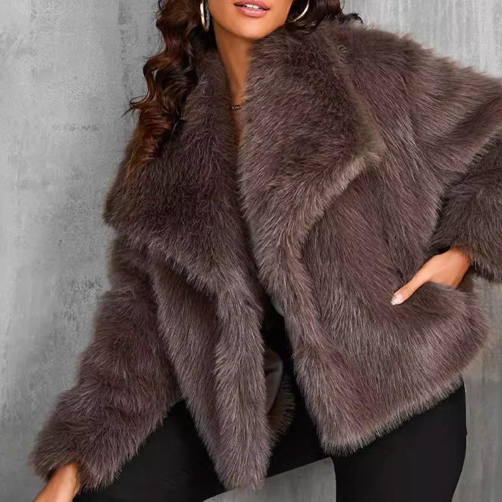 Cappotto Invernale Da Donna In Pelliccia Sintetica, Cappotto Da Donna In Pelliccia Sintetica Invernale Casual Oversize Con Risvolto Caldo E Peloso (S,Beige)