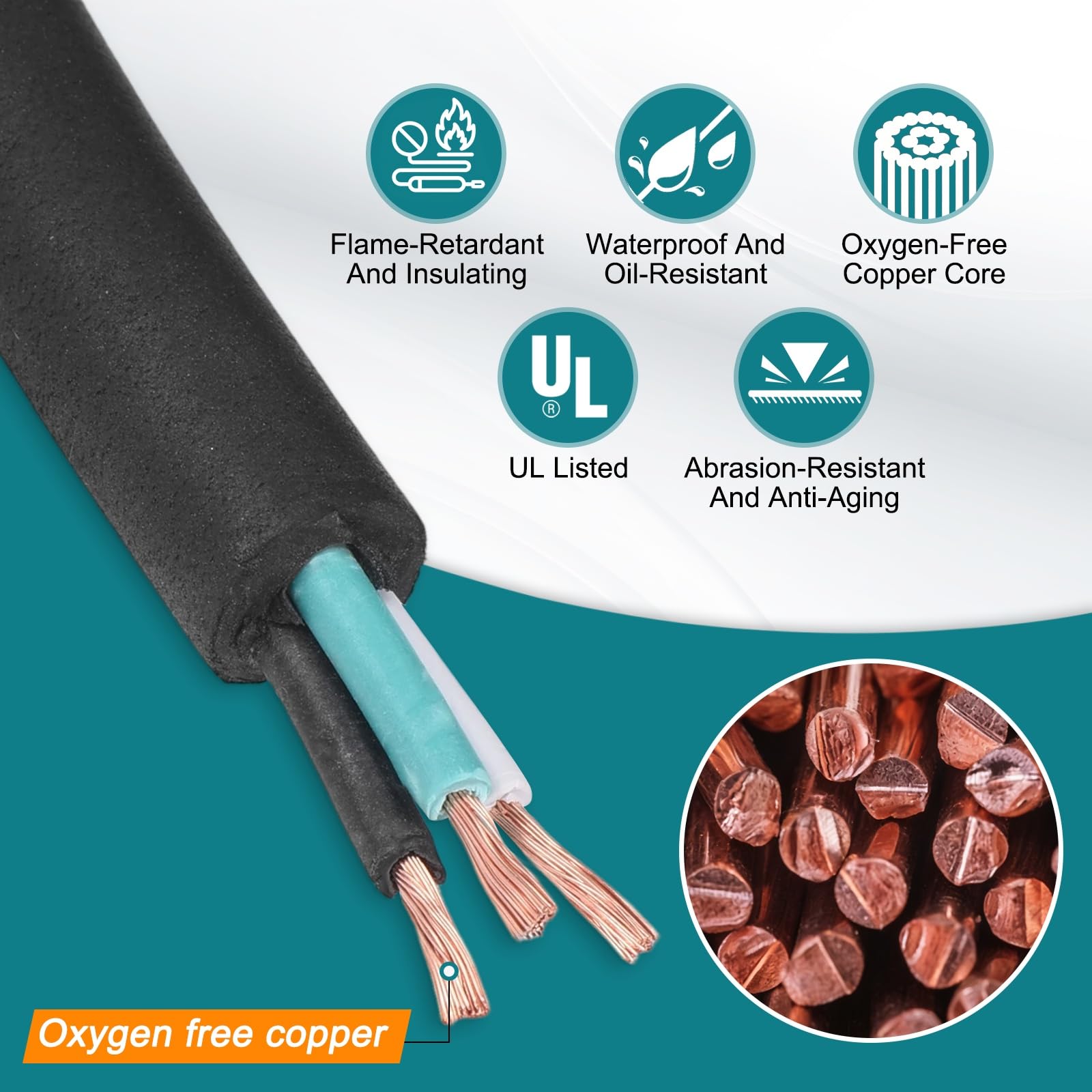 QUARKZMAN Cable Eléctrico SOOW Calibre 14 De 3 Conductores 25 Pies Cable Automotriz 14 AWG Cable De Alimentación Portátil 600V Para Generadores Luces LED Cargadores De Batería Cable