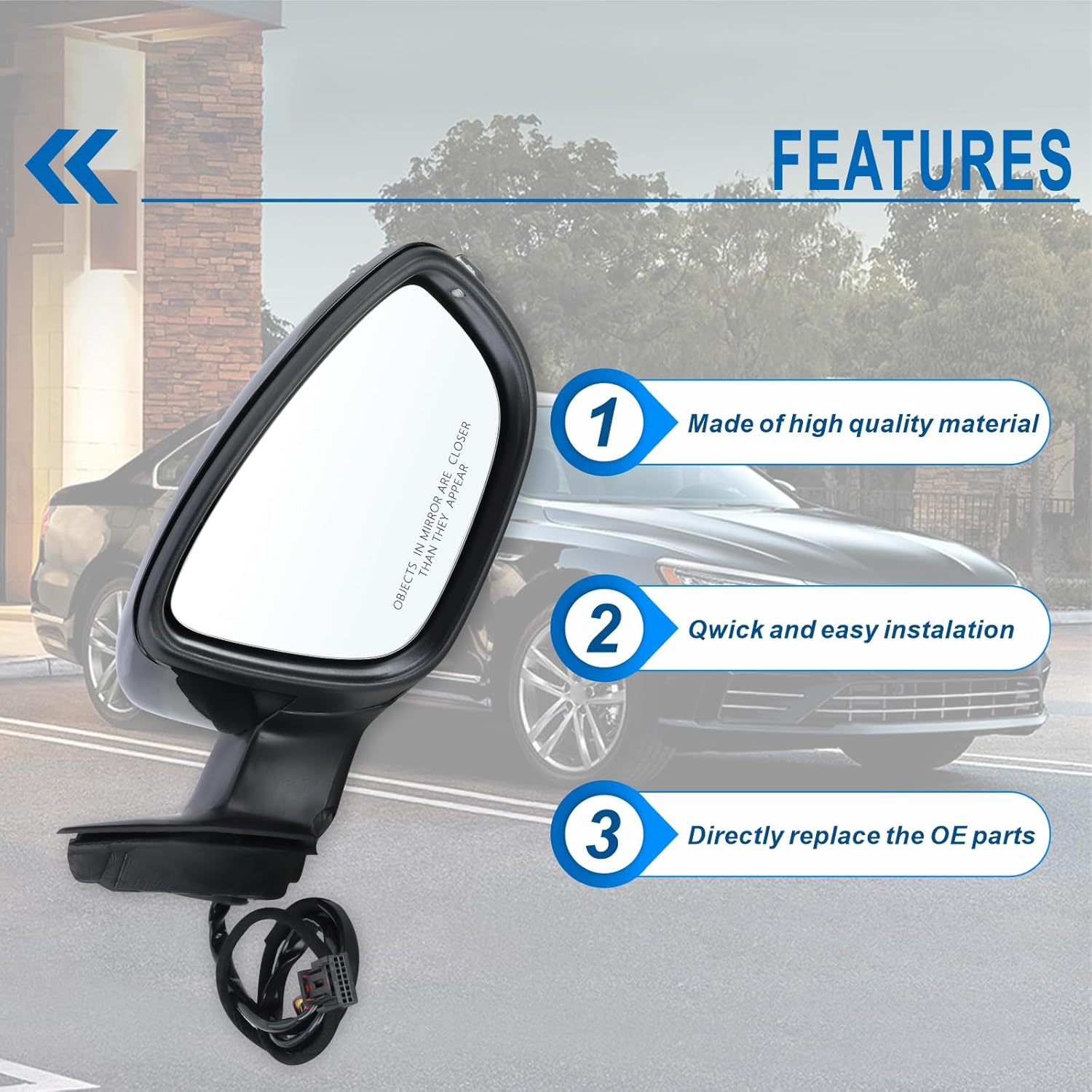 Right Passenger Side Mirror Compatible With 2016 2017 2018 2019 2020 2021 2022 VW Passat With Power Folding Power Glass Heated Turn Signal Black Replace#561857508BB9B9(8Pins)