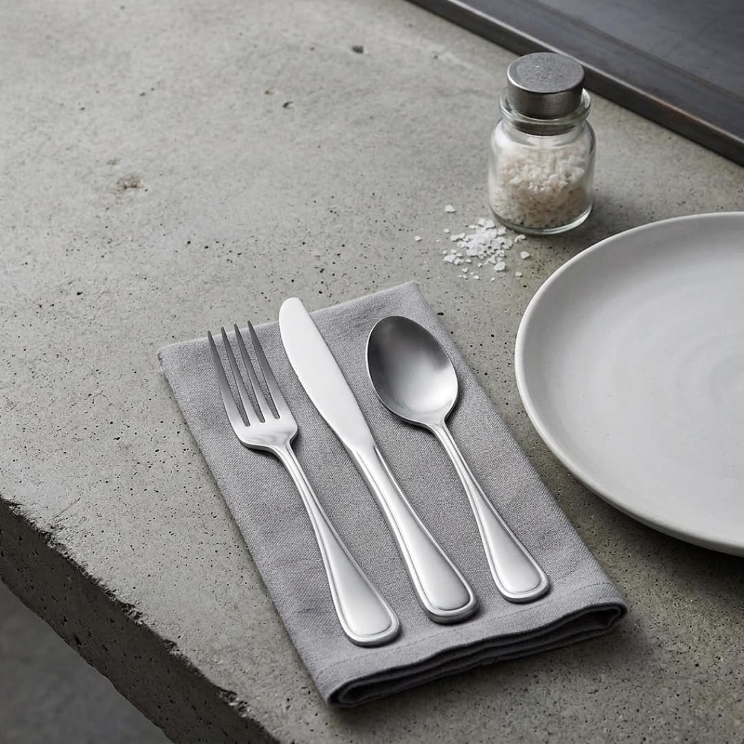 Liberty Tabletop 24 Piece Industrial Rim Flatware Set, 18/10 Stainless Steel, Silver, Dishwasher Safe, Service for 8, Made in USA
