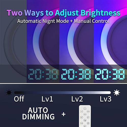 Miniatura 5 de Reloj de pared digital LED grande, reloj despertador de pared redondo de 12 pulgadas con control remoto Conrol RGB luz nocturna temperatura semana