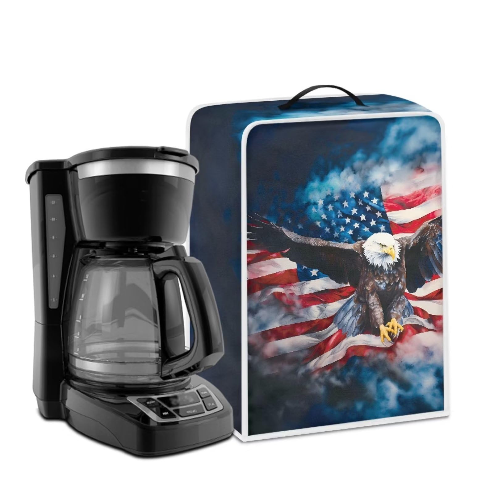 Eagle USA Flag Coffee Maker Cover Coffee Machine Dust Cover Waterproof Coffee Pot Cover with Top Handle Lightweight Kitchen Accessories Decor