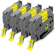 4x Pristar Compatible Cintas de Etiquetas para Brother TZe-631 TZe631 12mm Negro sobre Amarillo Laminado Casete para Brother PT-P900W PT-H110 PT-E110 H100LB PT-D200BW E550W D400 H105 H101C H107B D210