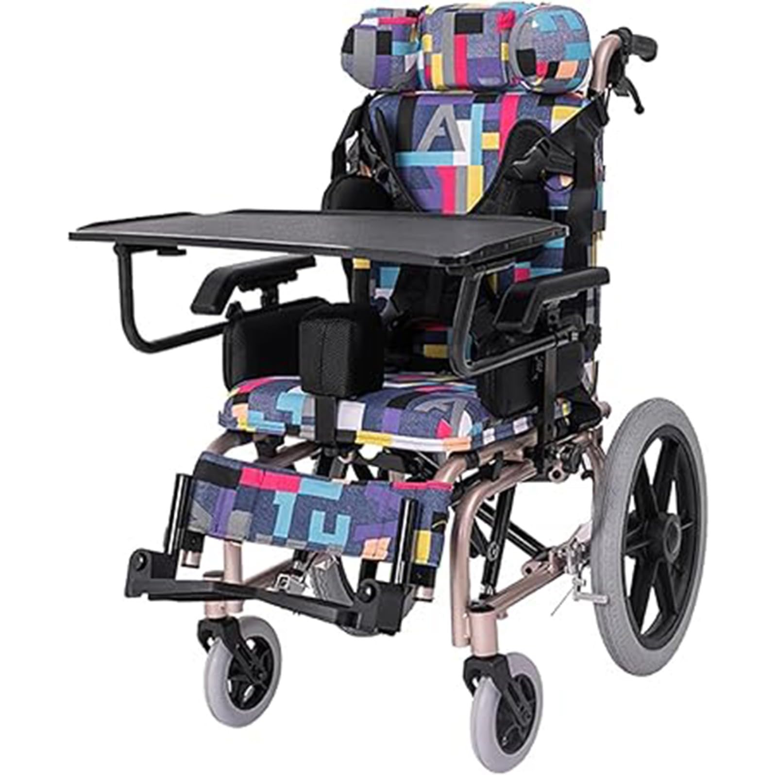 Silla de Ruedas para niños Silla de Ruedas de Transporte Plegable con Mesa para Silla de Ruedas Silla de Ruedas para niños con parálisis Cerebral, Silla de Ruedas de Acero Robusta A