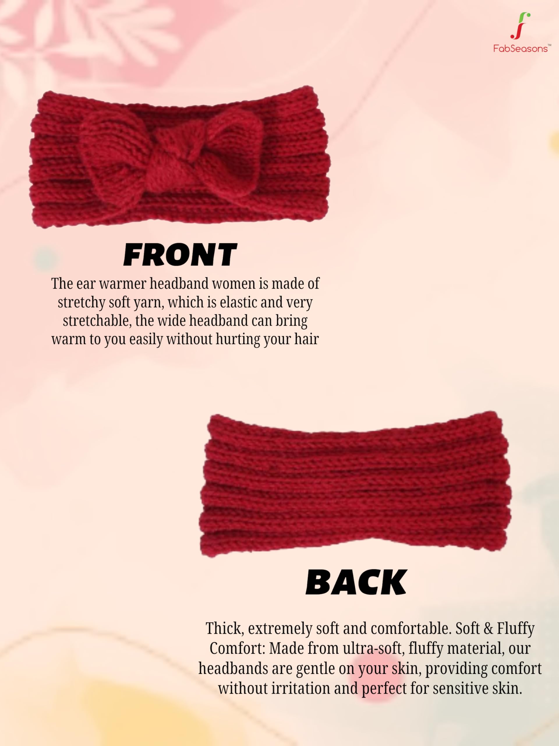 FabSeasons Acrylic Woolen Stretchable Winter headband/ear warmer/cap/Hair Accessory for Girls of 2-10 years - Image 2 thumbnail