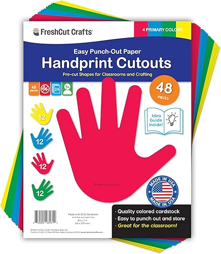 Miniatura 9 de 48 piezas de recortes de neón de huellas a mano con guía IDEA, tarjetas de colores brillantes de 2 caras hechas en Estados Unidos, detalles de papel