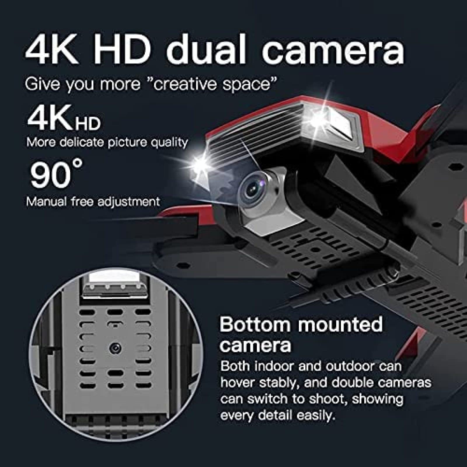 Dron GPS z kamerą 4K, transmisja na żywo 5G Wi-Fi 1000M FPV, szeroki kąt 120 °, śledzenie mnie, kontrola aplikacji, 25 minut czasu lotu, składany dron zdalnie sterowany quadrocopter dla doro