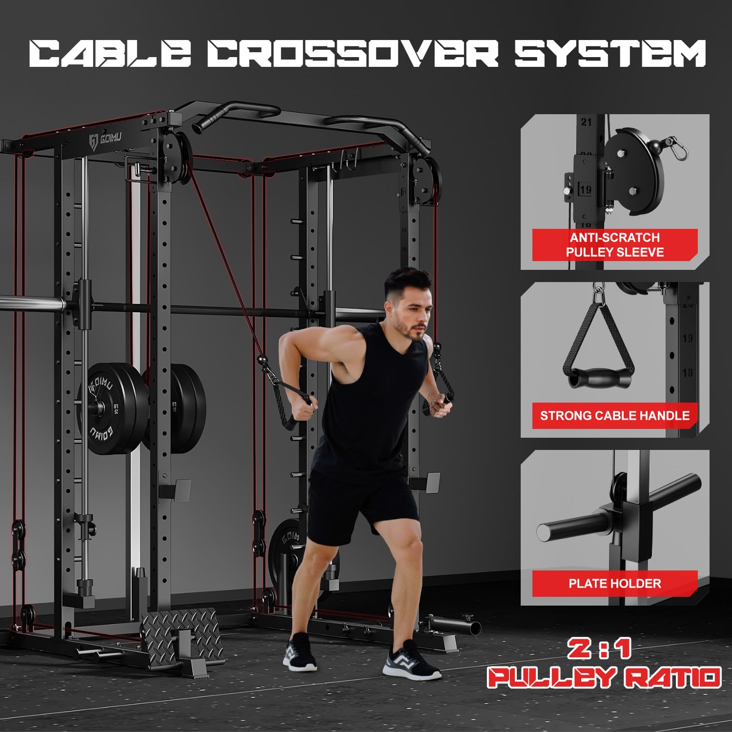 Goimu S1-V4 Smith Machine, 2000LBS Power Cage with Cable Crossover