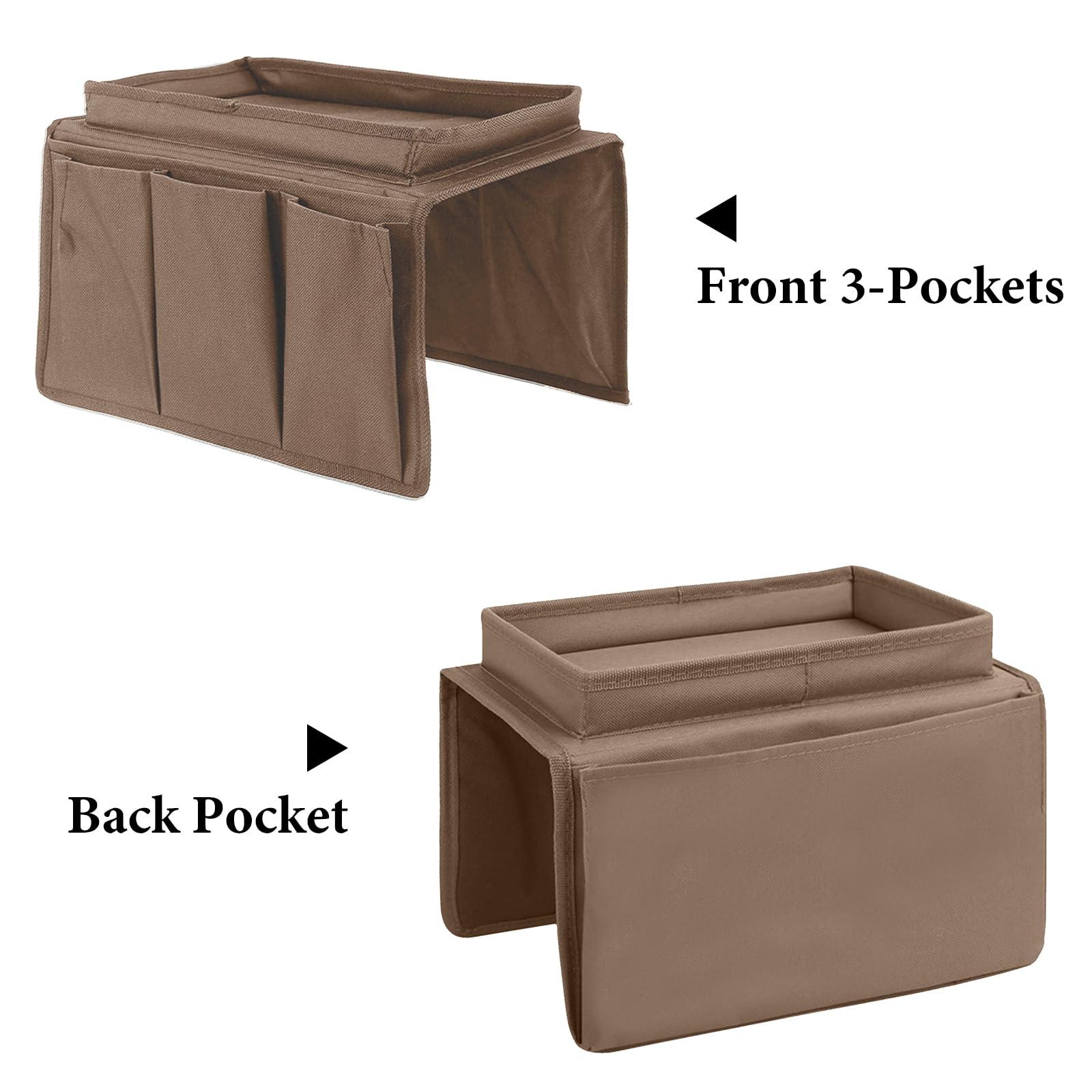 Colexy Sofa Armlehne Organizer, Sofa Tasche Sofatablett Ablage Oxford Couch Sessel Stuhl hängen Aufbewahrungstasche, Faltbar Sofa Butler mit Tablett für Buch, Magazin, Handy, Fernbedienung (Kaffee)
