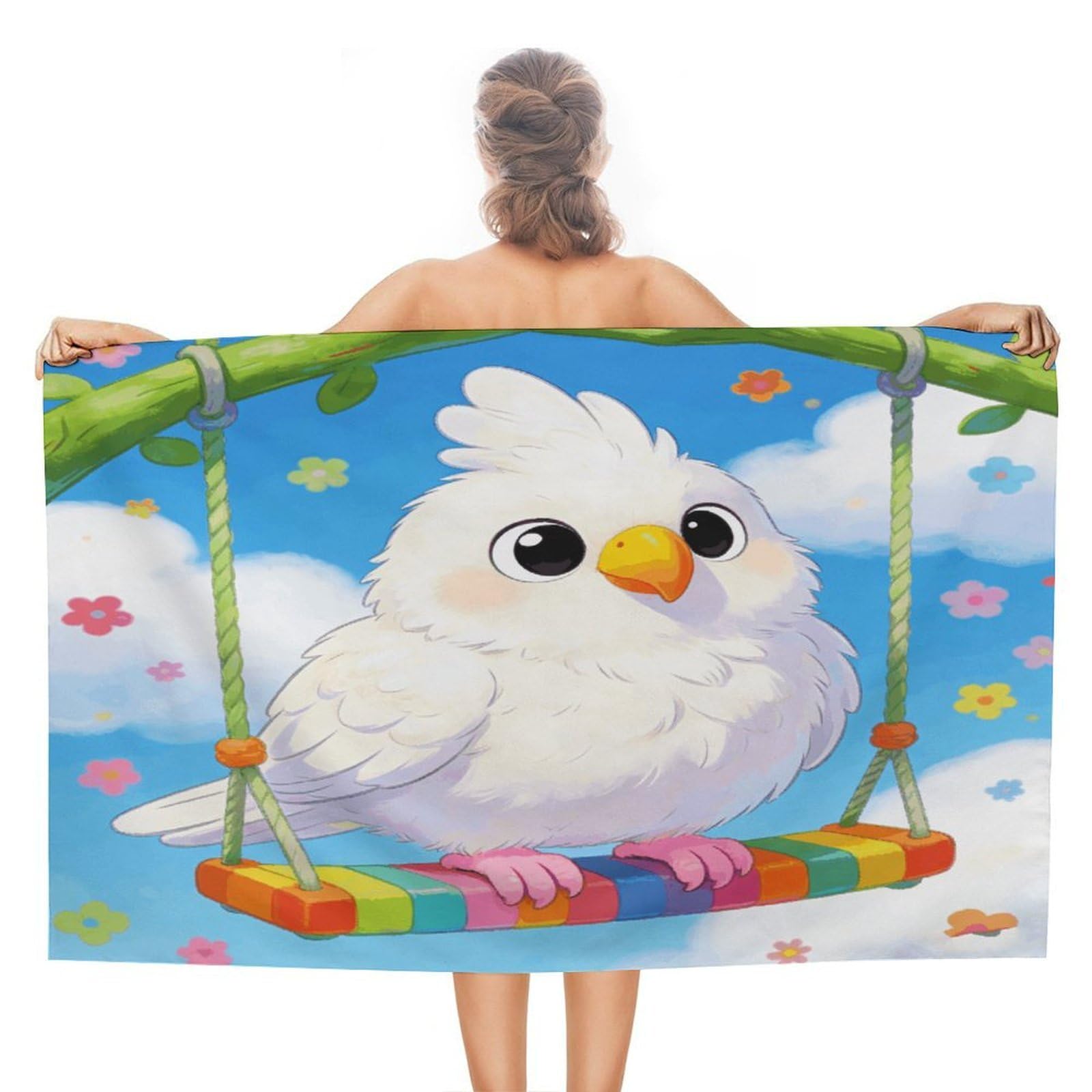 VstaDank The Spring Leisurely Stroll of A Little White Parrot Bath Towel Stylish Double-Faced Pile Travel Towel Soft Absorbent Beach Towel for Pool Swim Sports Camping Adults Gift 51X31 Inch
