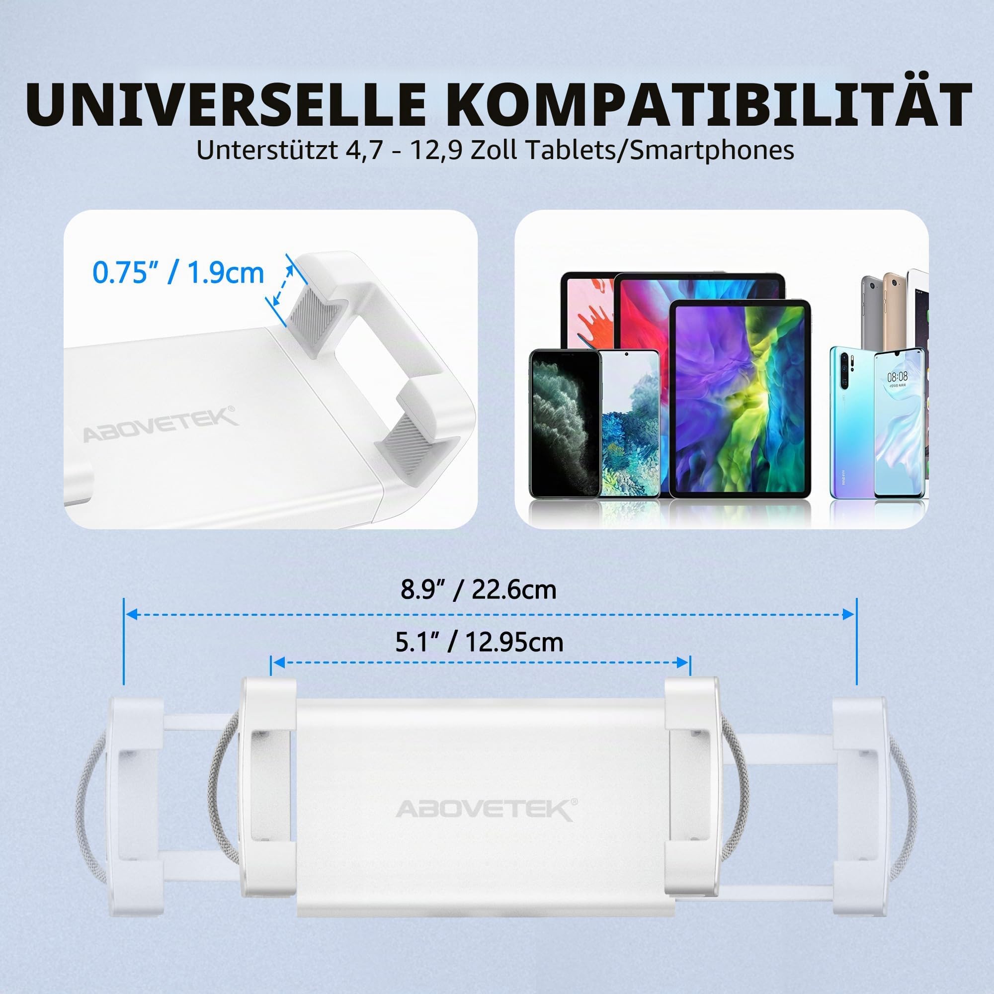 AboveTEK Tablet Kissen Halter, ipad Halterung für Schoß/Sofa mit Weichem Sitzsack, Mehrere Winkel Verstellbar Arm, ipad-Halter Bett für Kindle Handys Tablets von 4,7 bis 12,9 Zoll (Grau)